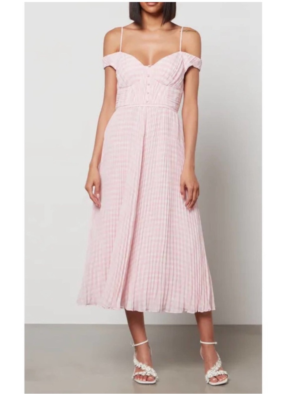 Self-Portrait Pink and White Striped Midi Dress